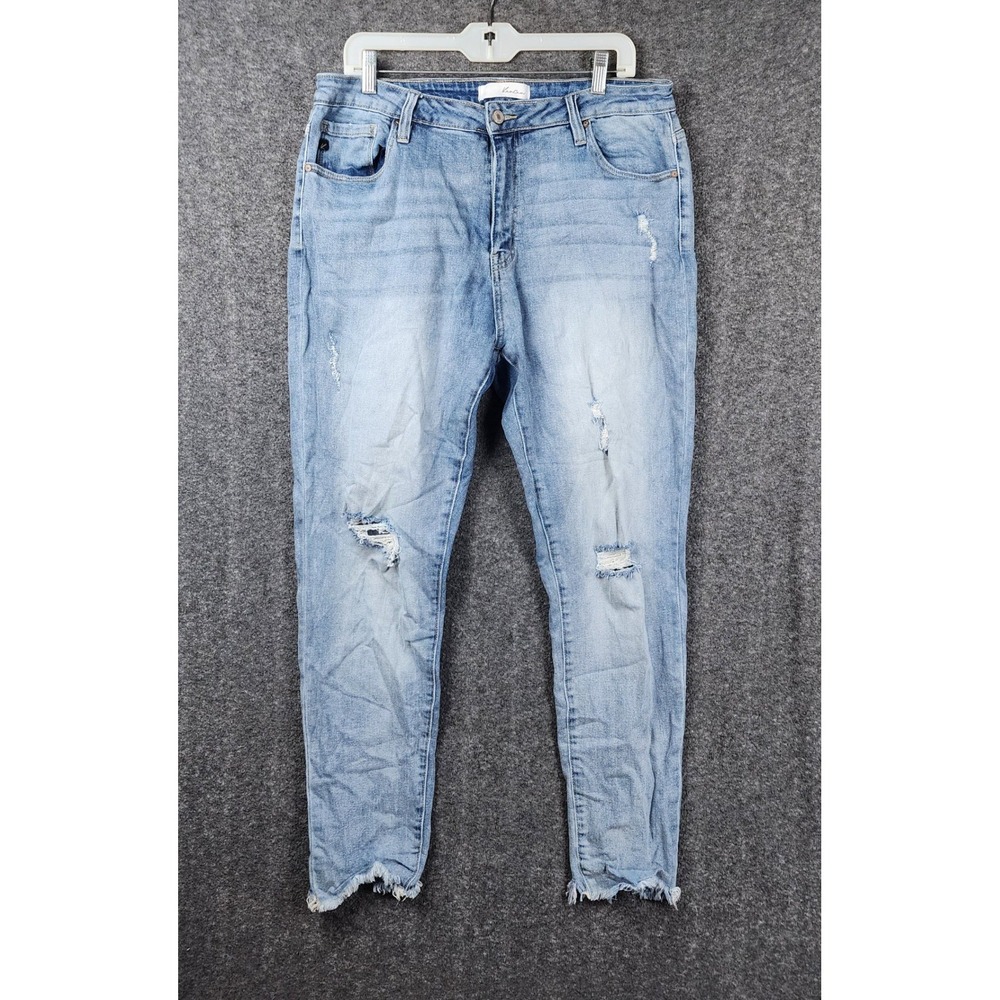 KanCan Skinny Jeans Womens XL Light Wash‎ Distressed High Rise Raw Hem Denim